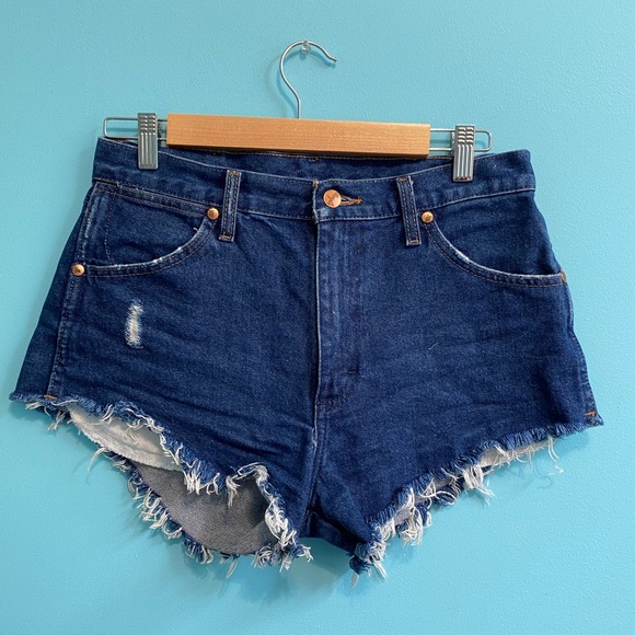 Wrangler Dark Denim High Waisted Shorts - Picture 1 of 5